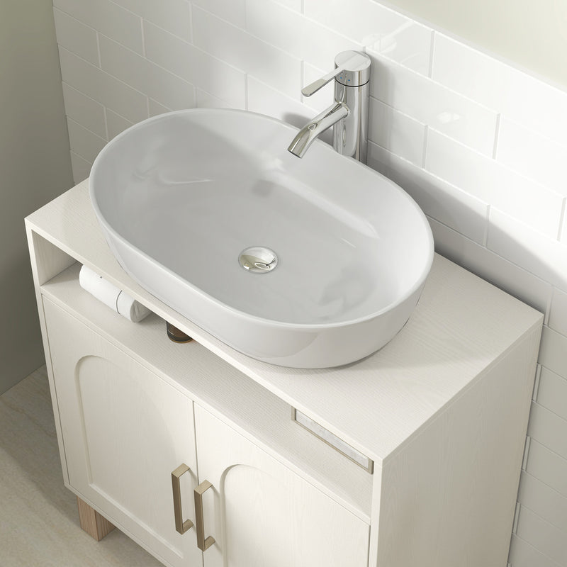 Under Sink Bathroom Cabinet Freestanding Storage Unit for Non Pedestal Basin, Cream White