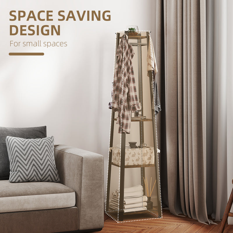 Compact Freestanding Wooden Coat Rack in Black and Brown with Storage Shelf by Homcom