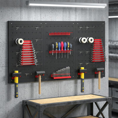 Steel Wall-Mounted Pegboard Tool Organiser Set for Garage or Shed Storage Black Red Homcom