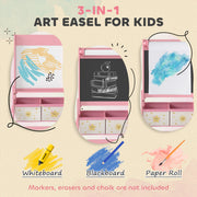 Double Sided Kids Art Easel With Paper Roll And Storage Boxes For Ages 3 To 8, Pink