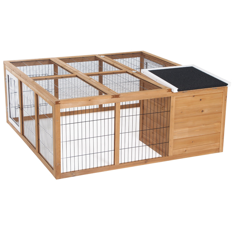 Outdoor Rabbit Hutch and Guinea Pig Run With Openable Roof for 2 Pets Yellow AOSOM