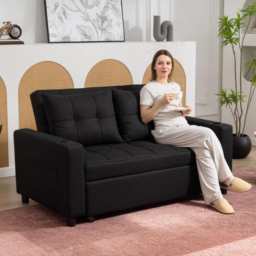 Black Two Seater Pull Out Sofa Bed With Storage Ideal For Guests Or Small Spaces