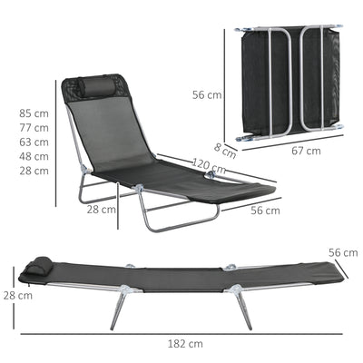 Set of 2 Reclining Sun Loungers with Steel Frames for Garden or Patio Use Black Outsunny