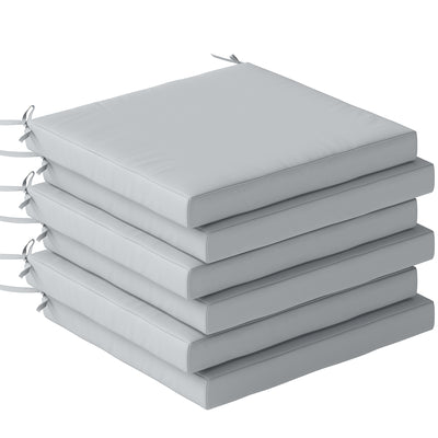 Outdoor Seat Cushions Set of 6 for Garden Chairs with Removable Covers Light Grey AOSOM