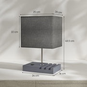 Modern Bedside Table Lamp with USB Charging Ports and Phone Holders for Bedroom Grey AOSOM