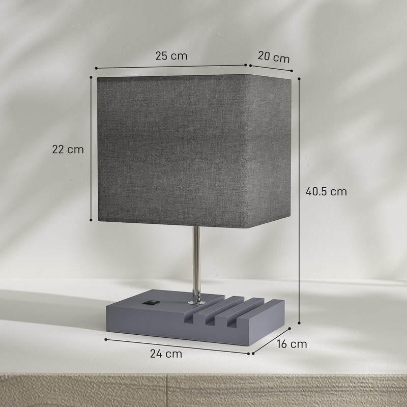 Modern Bedside Table Lamp with USB Charging Ports and Phone Holders for Bedroom Grey AOSOM
