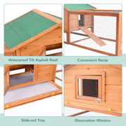 Wooden Guinea Pig Hutch with Ramp Two-Level Shelter for Outdoor Use Golden Red AOSOM