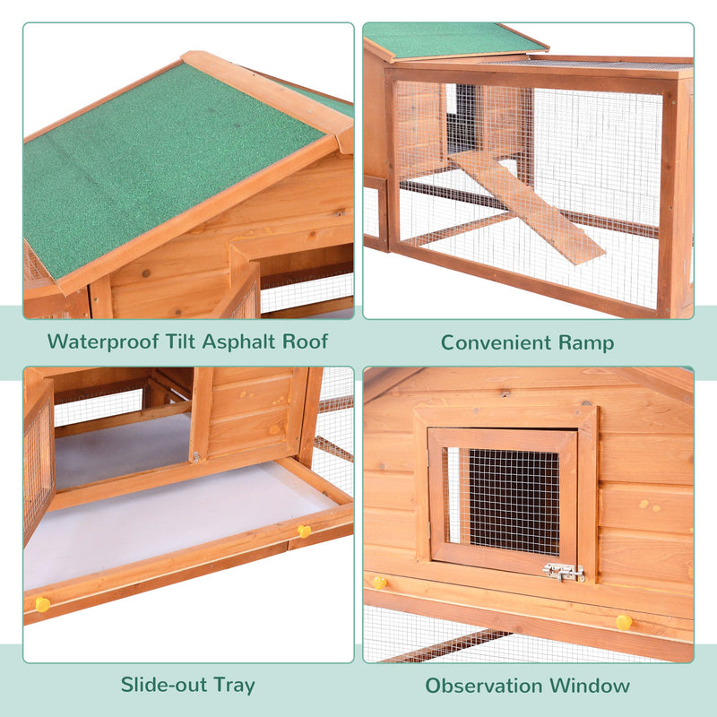 Wooden Guinea Pig Hutch with Ramp Two-Level Shelter for Outdoor Use Golden Red AOSOM