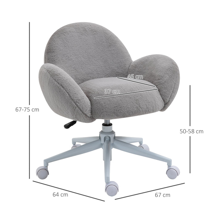 Grey Fluffy Makeup Vanity Chair with Rolling Wheels for Bedroom by HOMCOM