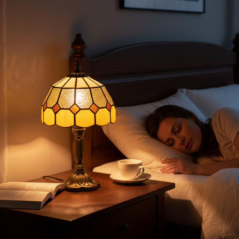 Tiffany Style Stained Glass Table Lamp - Handmade Glass Table Lamp with Art Deco Design for Living Room White & Orange