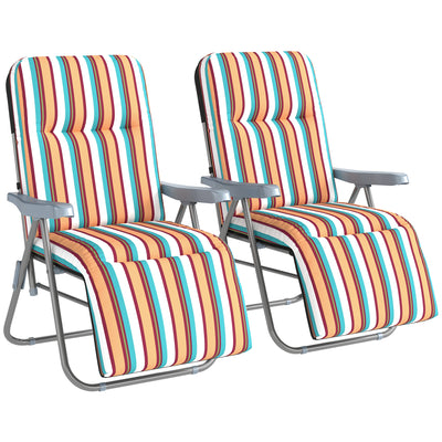 Folding Chairs For Patio Set of 2 with Adjustable Backrest and Thick Padded Cushions Grey and White Outsunny