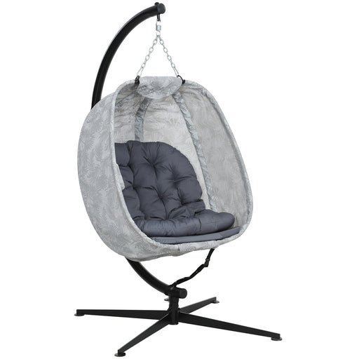 Grey Hanging Egg Chair with Stand and Cushion for Garden Patio and Balcony by Outsunny