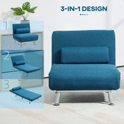 Blue Linen Look Single Sleeper Chair Comfortable and Space Saving by HOMCOM