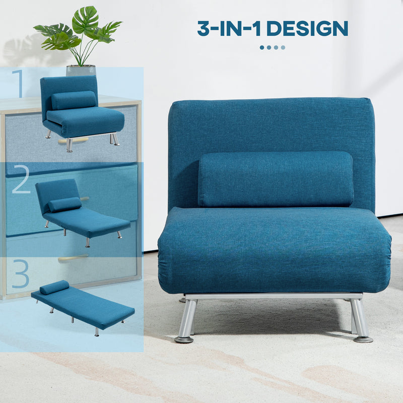 Blue Linen Look Single Sleeper Chair Comfortable and Space Saving by HOMCOM