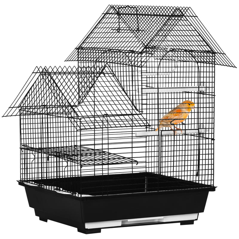Metal Bird Cage for Finches and Canaries with Tray Swing Ring and Feeders, Grey