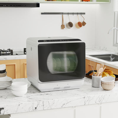 Silver Mini Countertop Dishwasher 6L Tank 6 Program Touch Control LED by HOMCOM