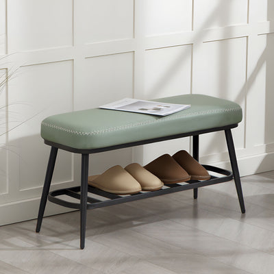 PU Leather Shoe Storage Bench With Padded Seat and Hidden Compartment, Green
