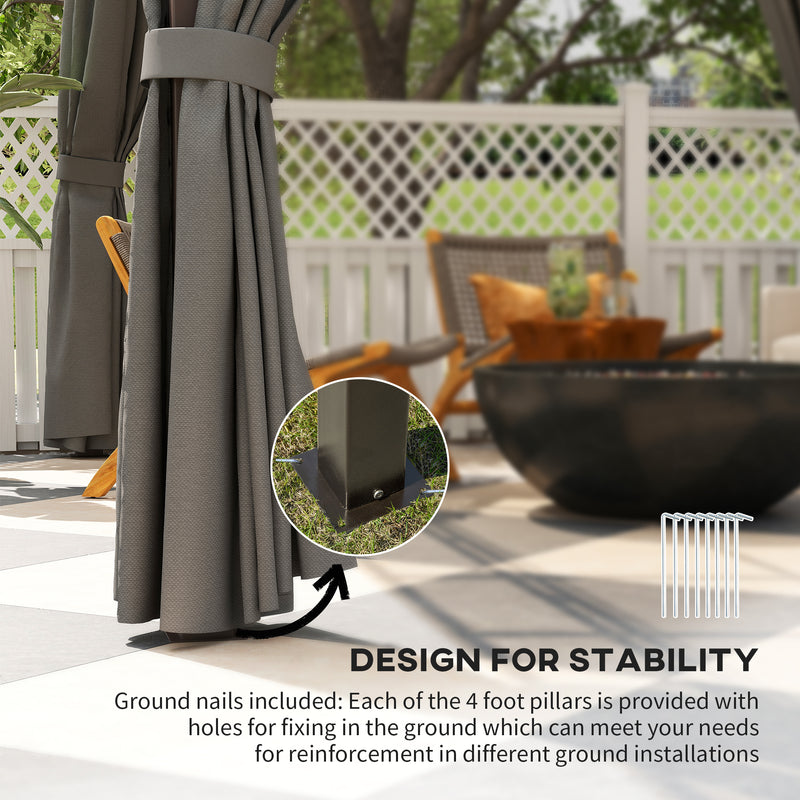 Grey 3 x 3.6m Hardtop Gazebo with Polycarbonate Roof and Curtains by Outsunny