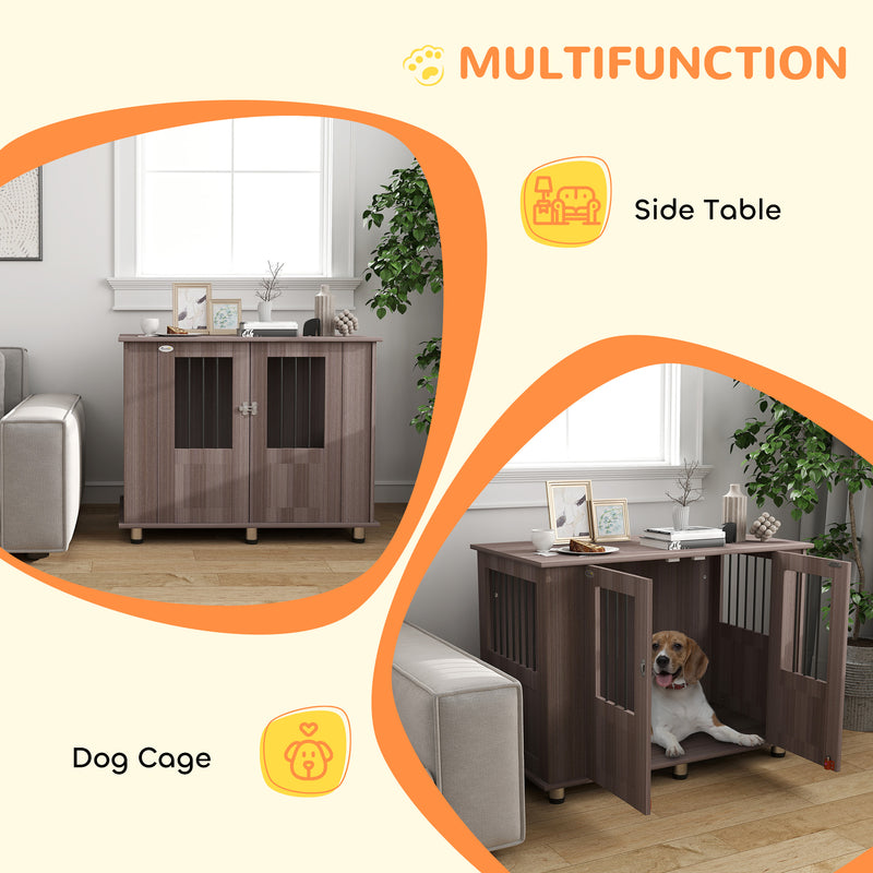 Dog Crate Table for Medium and Large Dogs with Magnetic Door Indoor Use 95x55x75cm Purple by PawHut