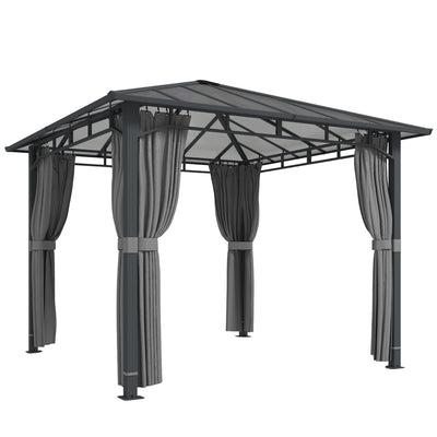 3x3m Garden Gazebo with Polycarbonate Hardtop Roof for Year Round Shelter and Privacy, Dark Grey Outsunny