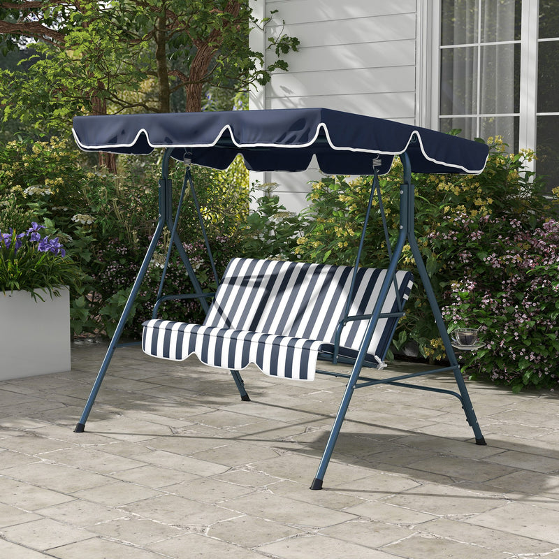 Blue 3 Seater Garden Swing Chair with Adjustable Canopy and Cushions for Outdoor Relaxing
