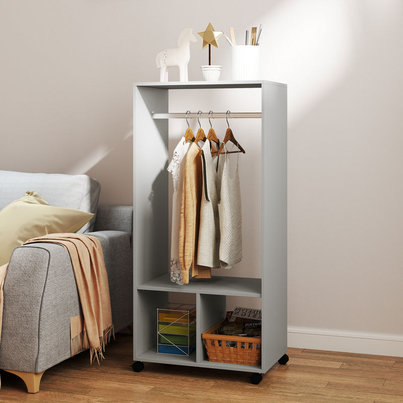 Grey Mobile Open Wardrobe with Clothes Rail and Storage Shelves by HOMCOM