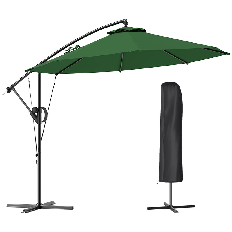 Green 3m Cantilever Garden Parasol with Cover Wind Strap and Tilt by Outsunny