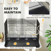 Black Bird Cage with Divider 4 Perches Slide Out Tray and Feeders for Budgies and Canaries by PawHut