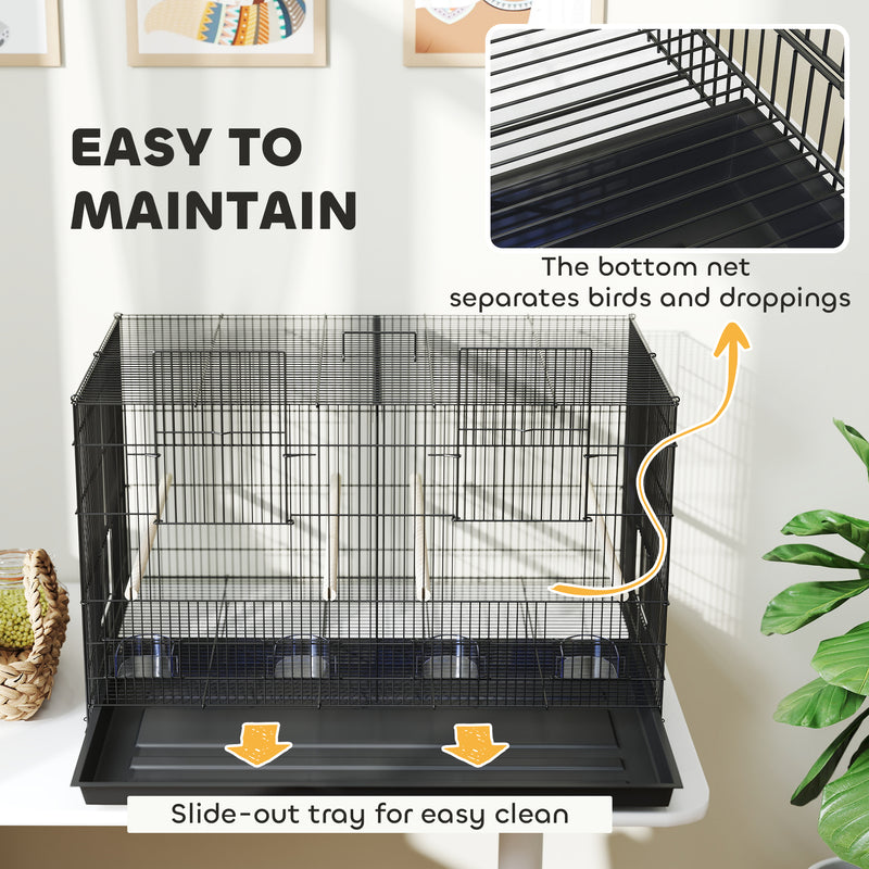 Black Bird Cage with Divider 4 Perches Slide Out Tray and Feeders for Budgies and Canaries by PawHut