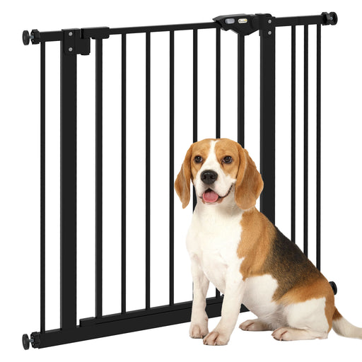 Adjustable Metal Dog Gate 74 to 87cm Wide for Doorways and Stairs Safety Barrier Black