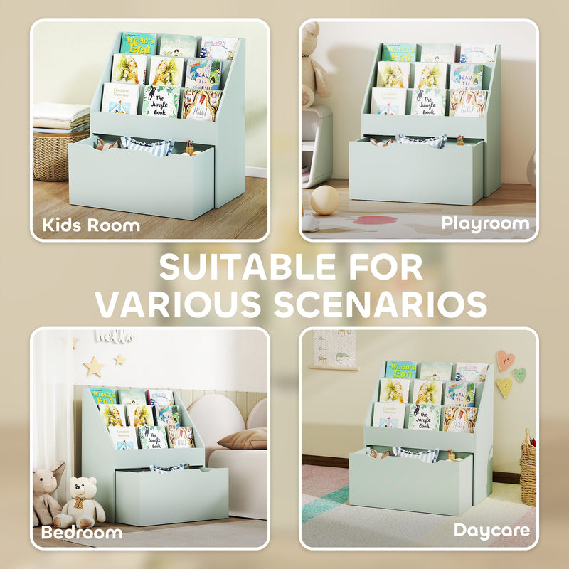 Kids Bookcase with Shelves and Drawer for Bedroom or Playroom Storage Green