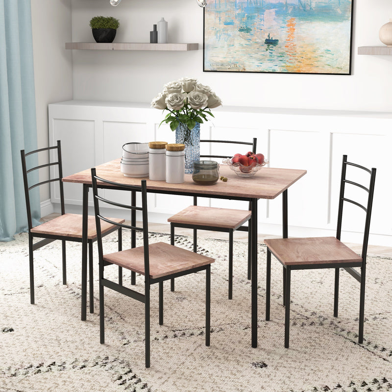 5 Piece Space Saving Dining Table and Chairs Set with Steel Frame for Small Kitchens Black