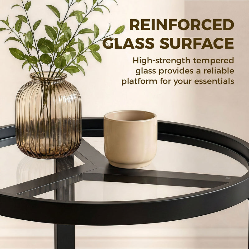 Side Table for Small Spaces with Easy Clean Glass Top