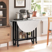 Folding Dining Table with Storage Shelf and Wheels for Small Spaces White Marble Homcom