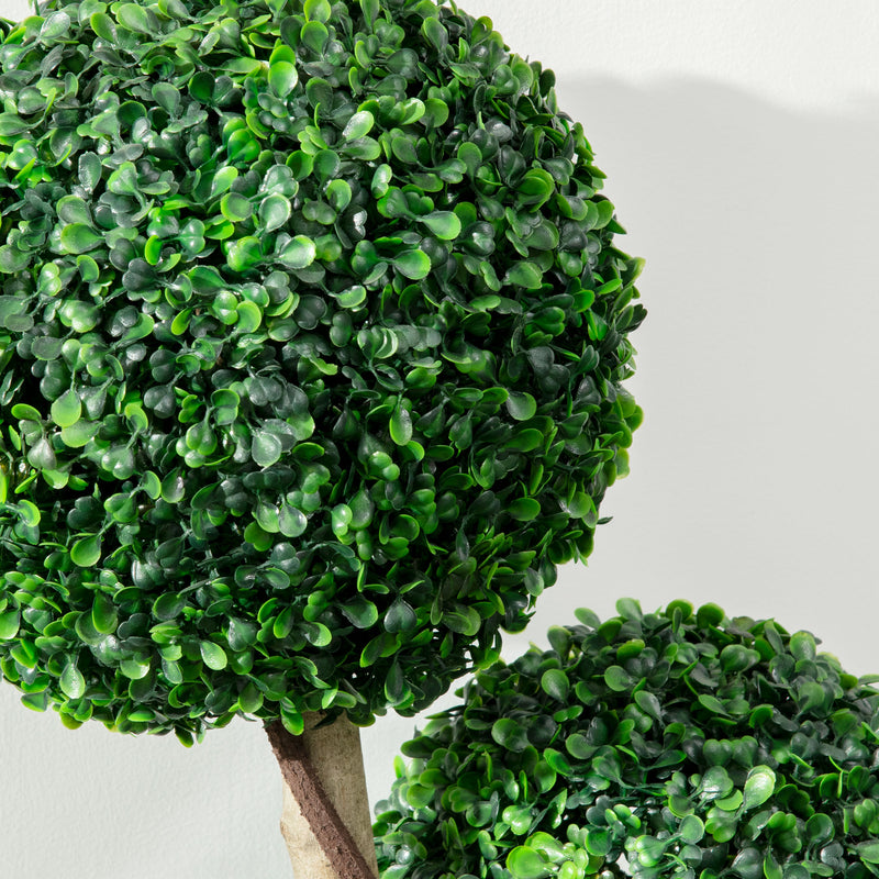 HOMCOM Decorative Artificial Plants Set of 2, Boxwood Ball Topiary Trees in Pot Fake Plants for Home Indoor Outdoor Decor, 90 cm, Dark Green AOSOM