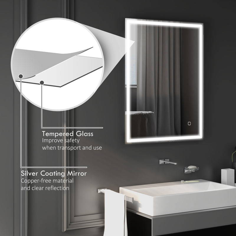 LED Bathroom Mirror With Dimmable Light Anti Fog and Smart Touch for Makeup Use Grey