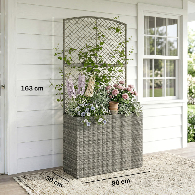 Raised Rattan Planter with Trellis for Easy Gardening Without Bending Dark Grey Outsunny
