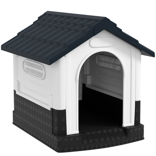 Plastic Dog Kennel with Ventilated Windows Ideal for Small Dogs in Garden or Patio Grey