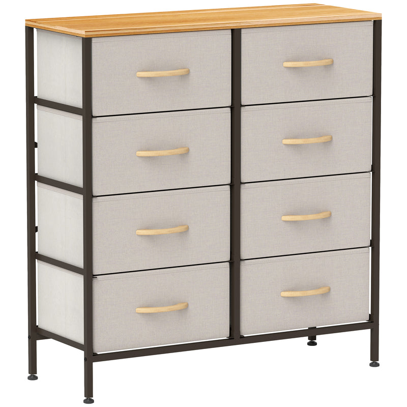 Cream White 8 Drawer Fabric Chest of Drawers with Wooden Top for Bedroom and Nursery by HOMCOM