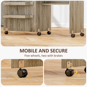 Grey Folding Sewing Table with Drop Leaf Storage Bins Shelves and Wheels by HOMCOM AOSOM
