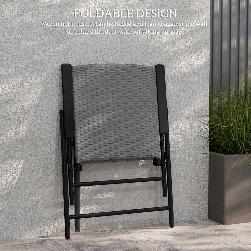 Set of Two Grey Folding Rattan Garden Chairs Lightweight and Durable by Outsunny
