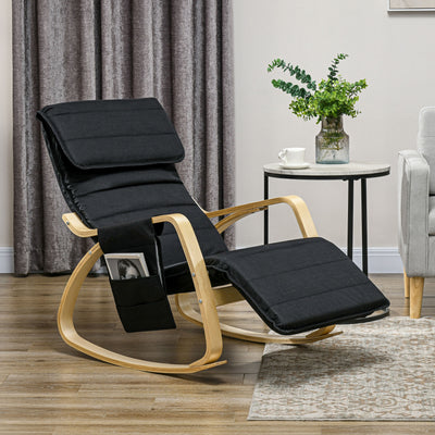 Reclining Rocking Lounge Chair with Footrest Pillow and Side Pocket for Home Relaxation Black