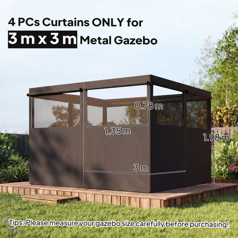 Gazebo Side Panels for 3 x 3 m Frame with Mesh Windows for Privacy and Shade Outsunny