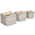 Set of 3 Round Log Baskets with Lining and Rope Handles for Fireside Storage