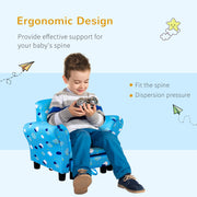 Kids Wooden Armchair with Footrest and High Back for Bedroom or Playroom, Blue