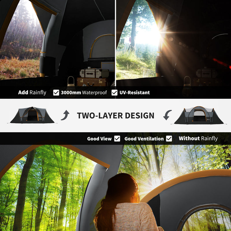 6 Person Blackout Camping Tent with Single Large Room and Easy Setup Light Grey Black