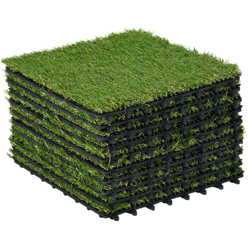 10 Piece Artificial Grass Turf Set 25mm Pile Height Ideal for Outdoors, Green AOSOM
