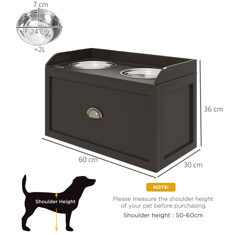 Stainless Steel Raised Dog Bowls With 21L Storage Drawer For Large Breeds, Brown