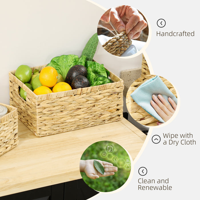 Set of 3 Water Hyacinth Storage Baskets Handmade with Handles by HOMCOM