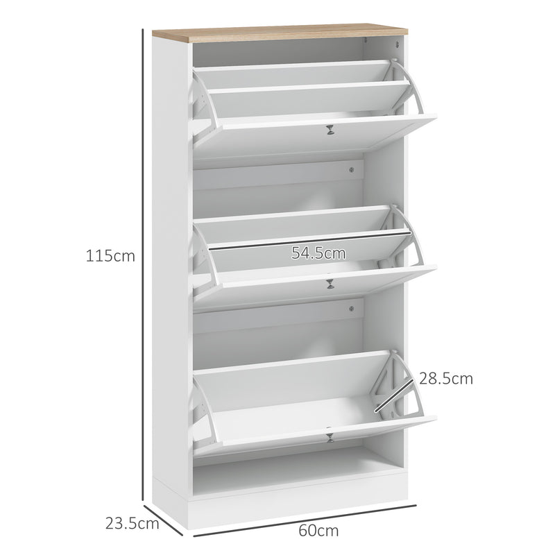 Modern Three Drawer Shoe Storage Cabinet With Slim Space Saving Design, White